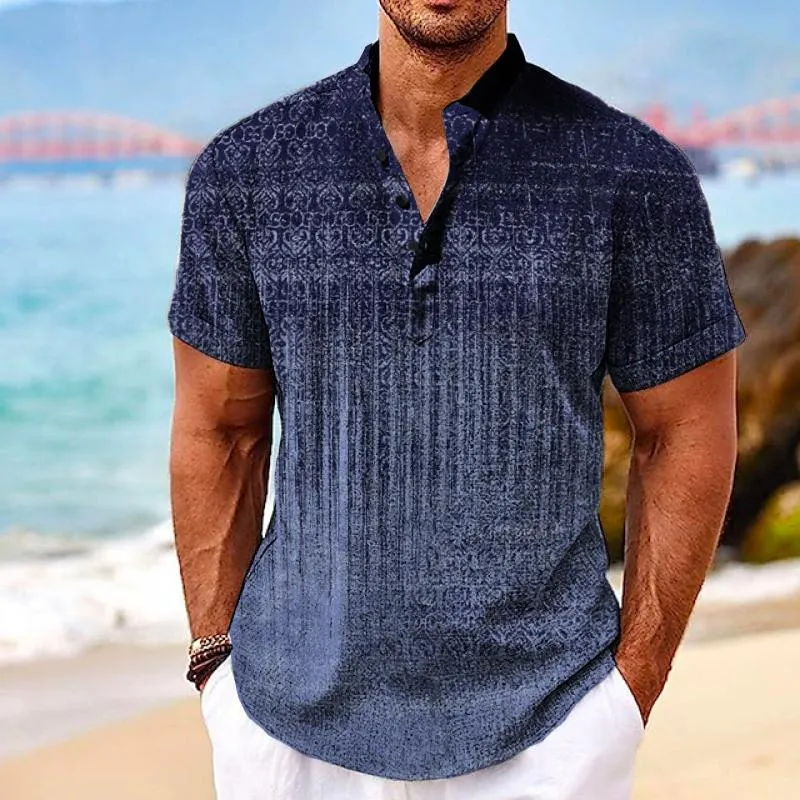 Men's Henley Collar Printed Short Sleeve Shirt 21363027L