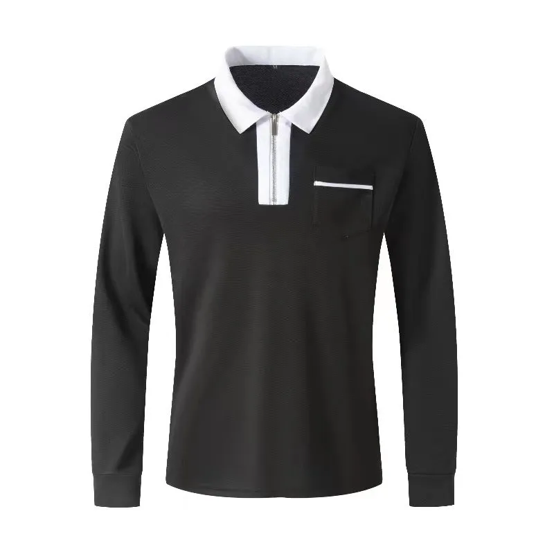 Mens Long Sleeve Zipper Polo Shirts Casual Lapel Collar Zip Up Henley Shirts