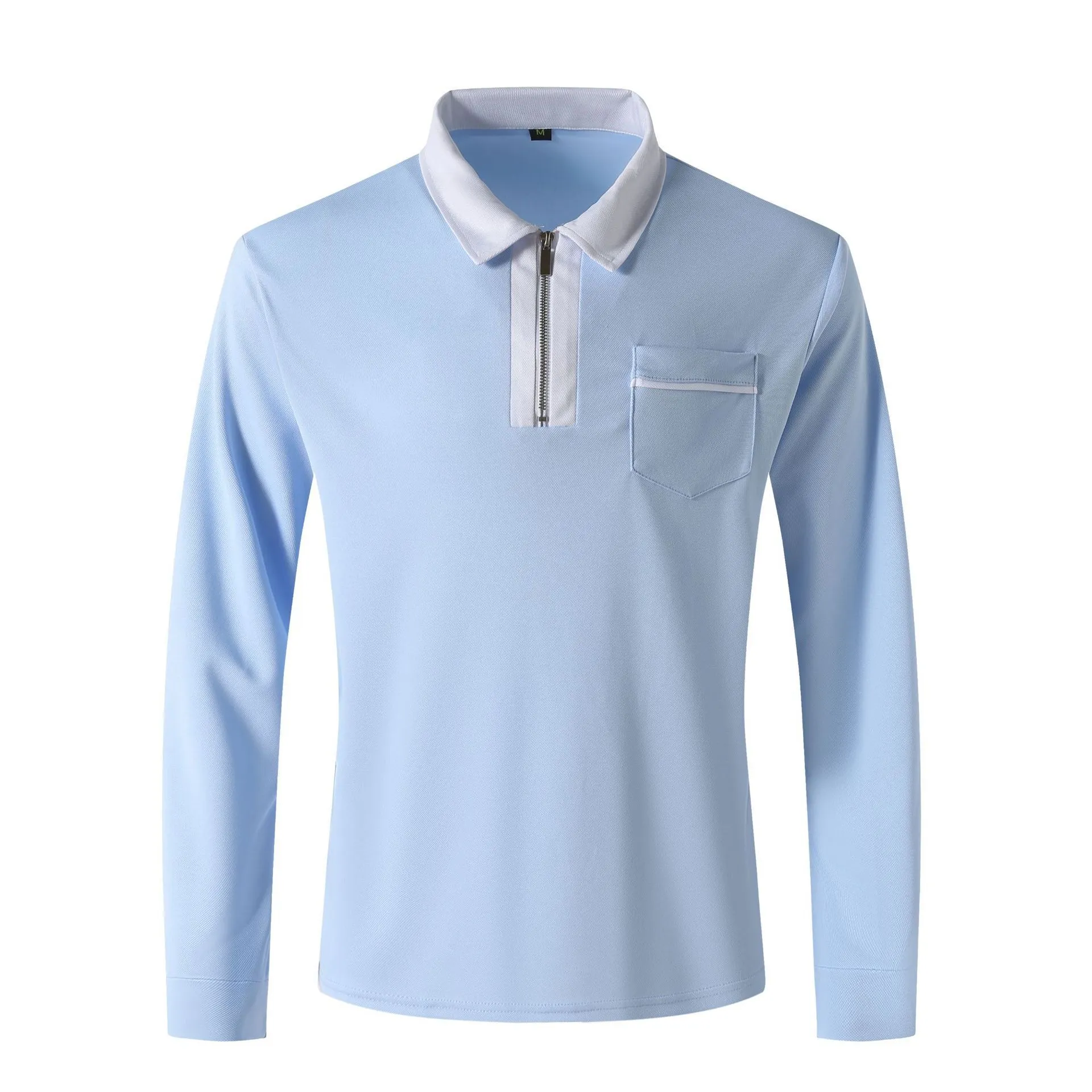 Mens Long Sleeve Zipper Polo Shirts Casual Lapel Collar Zip Up Henley Shirts