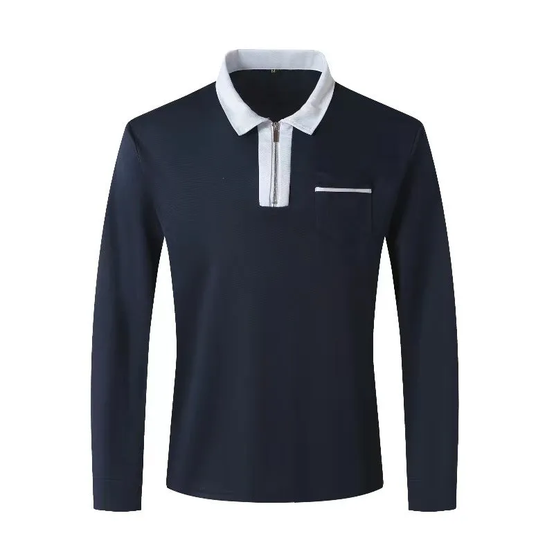 Mens Long Sleeve Zipper Polo Shirts Casual Lapel Collar Zip Up Henley Shirts