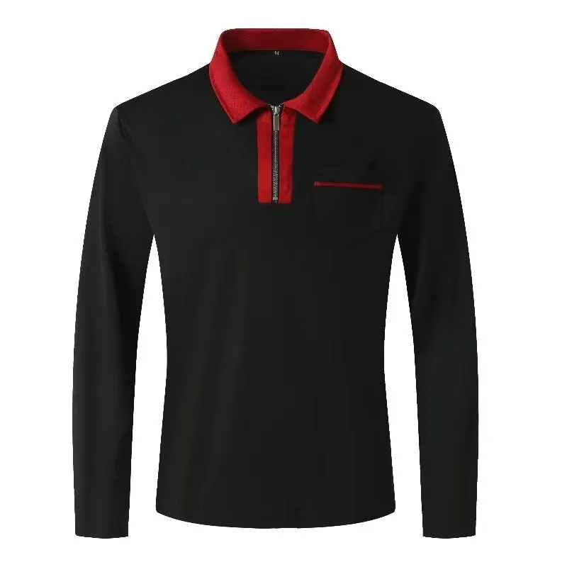 Mens Long Sleeve Zipper Polo Shirts Casual Lapel Collar Zip Up Henley Shirts