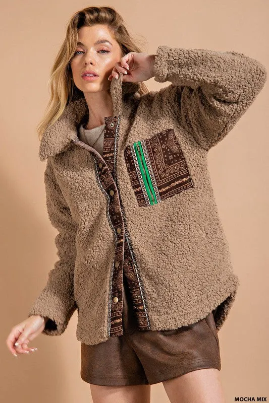 Mocha Mix Button Front Closure Oversized Shacket