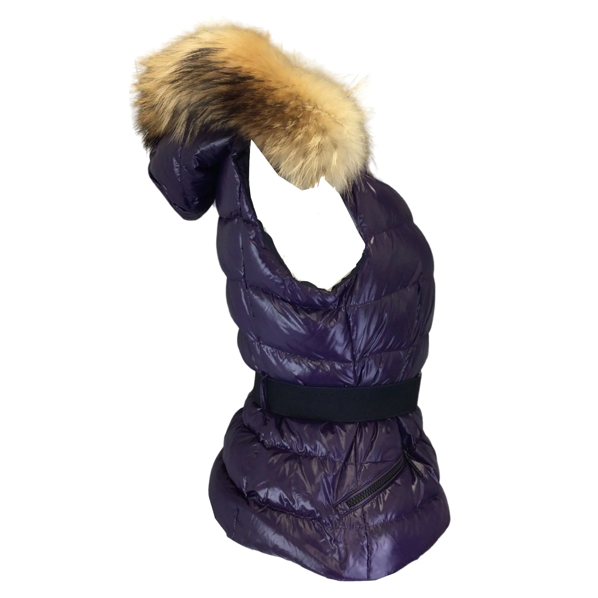 Moncler Purple Rue Raccoon Fur Trimmed Quilted Down Puffer Nylon Vest