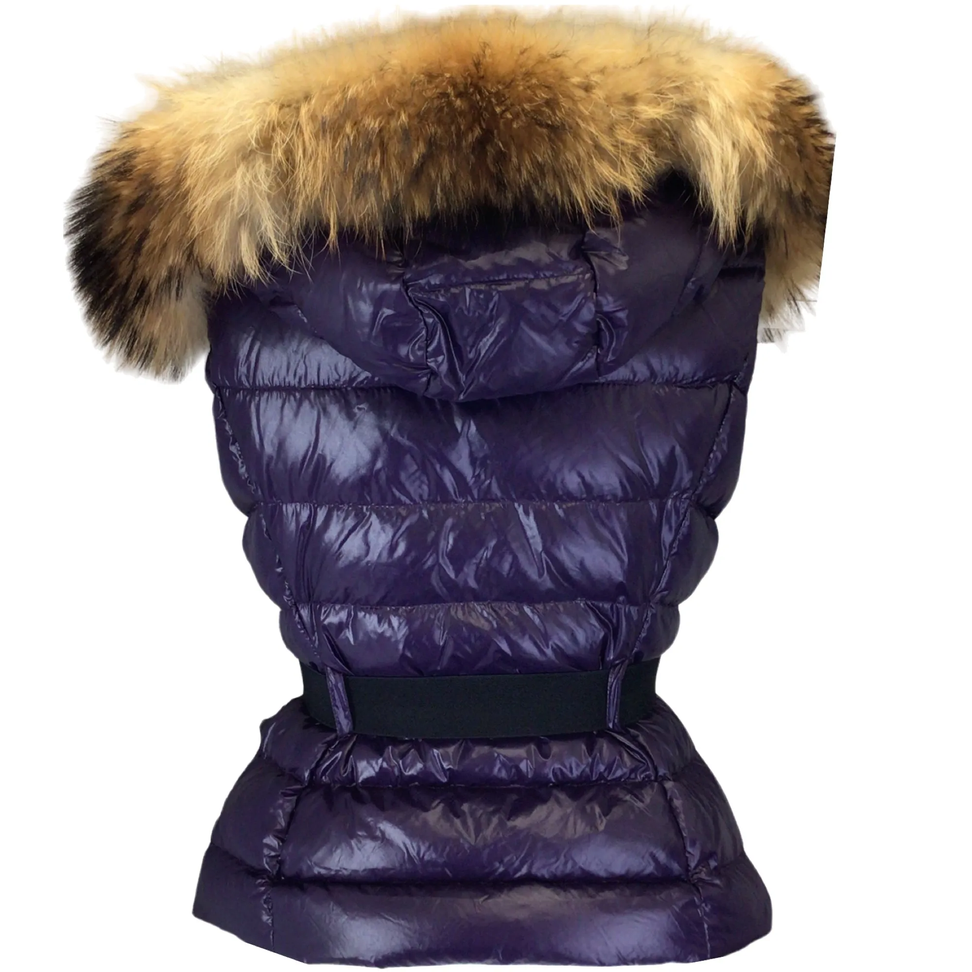 Moncler Purple Rue Raccoon Fur Trimmed Quilted Down Puffer Nylon Vest