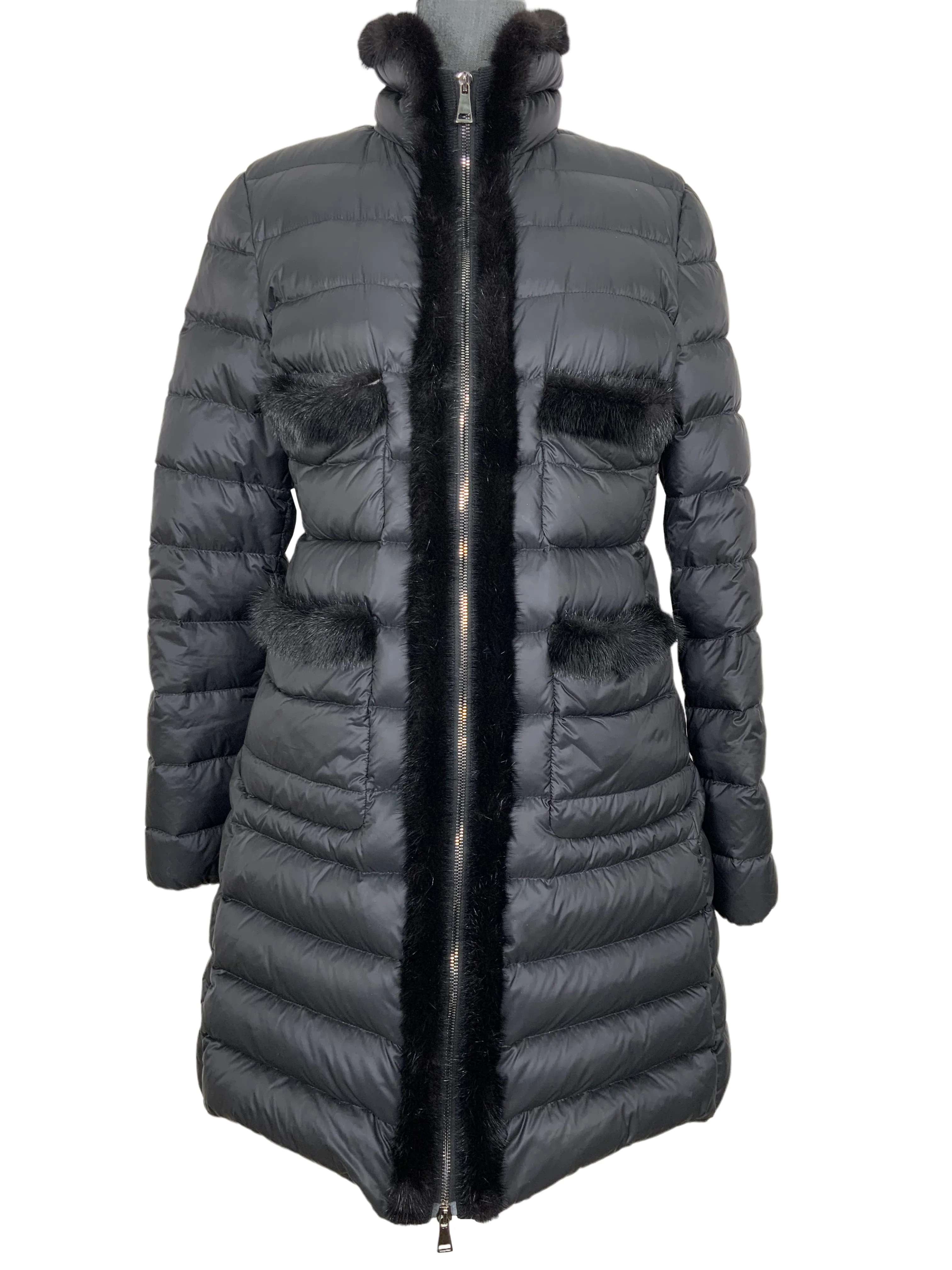 MONCLER Quilted Nylon Fur Trim Puffy Jacket Size L