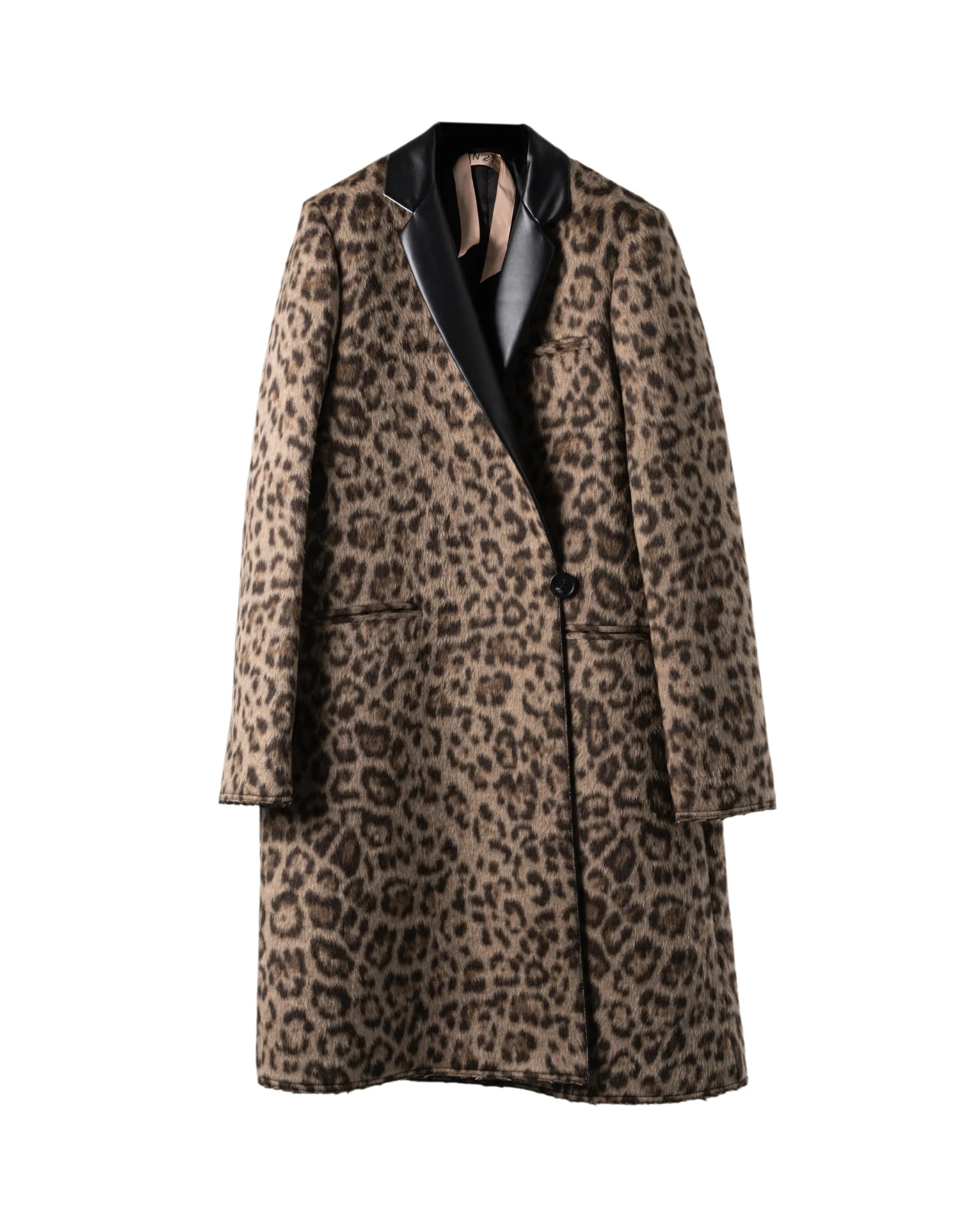 N21 | WOOLCOAT FAKE LEATHER REVER TRIM COAT