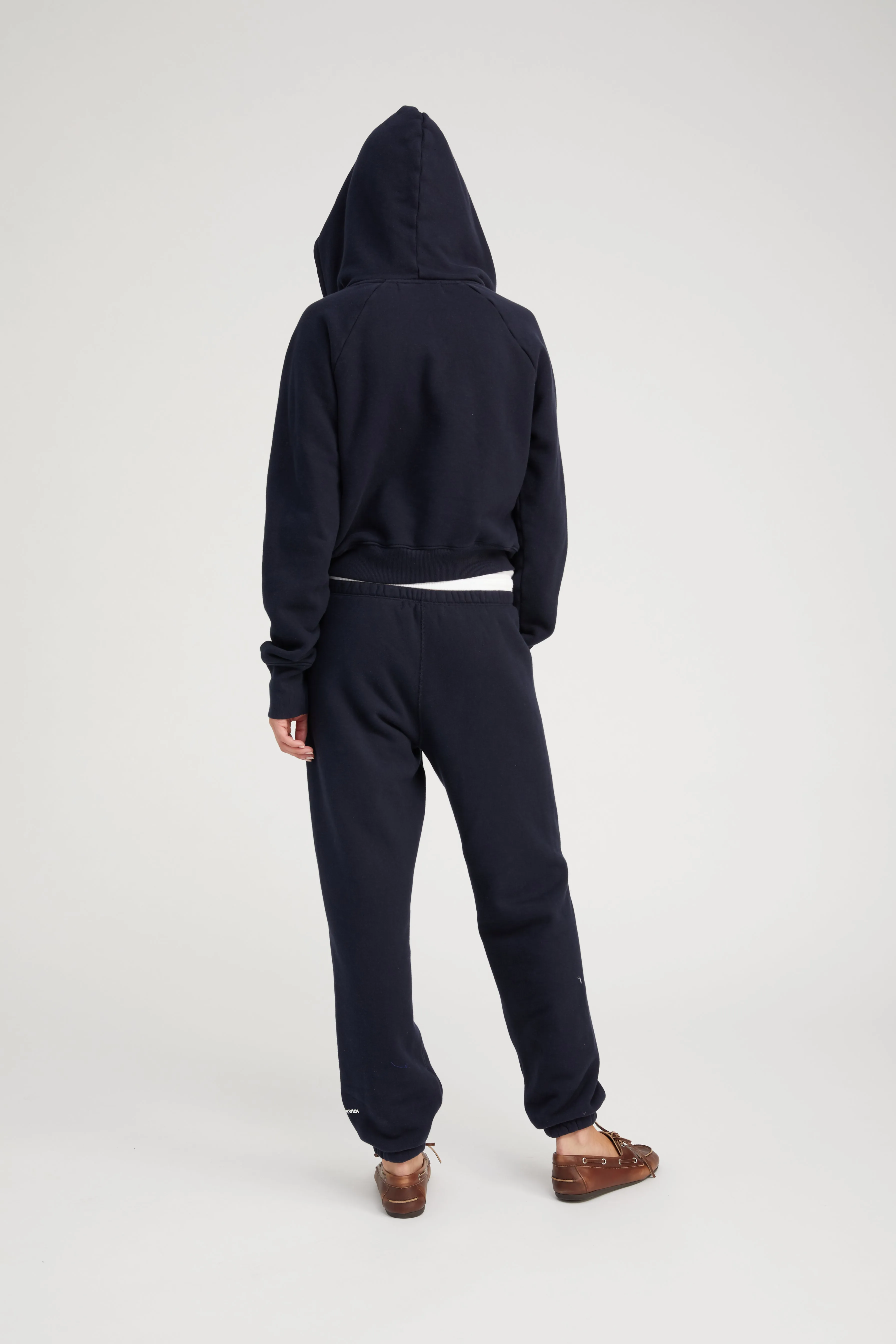 Navy Cotton Shrunken Zip Up Hoodie