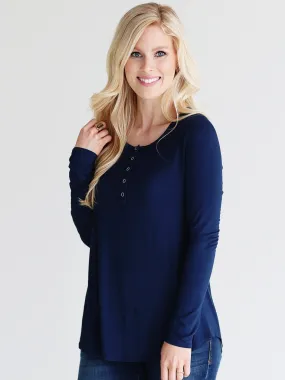 Navy DLMN Long Sleeve Henley Top