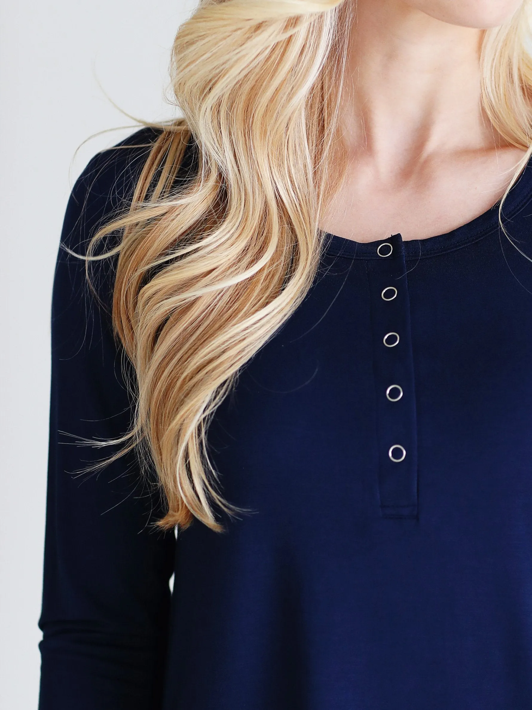 Navy DLMN Long Sleeve Henley Top