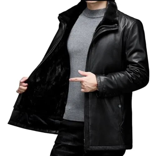 New Winter Business Casual Male leather jacket Thick Warm Leather Woolen Liner Detachable Solid Classic Men's jacket