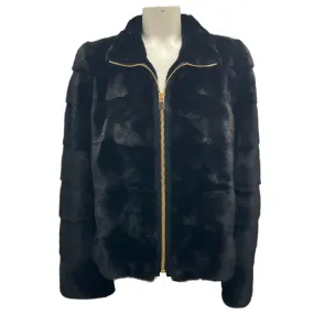 Norman Ambrose Black Zip-Front Mink Fur Jacket