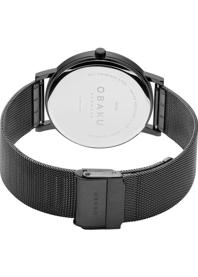 OBAKU BRINK-CHARCOAL BLACK MESH BRACELET BLACK DIAL V248GXBBMB