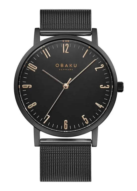 OBAKU BRINK-CHARCOAL BLACK MESH BRACELET BLACK DIAL V248GXBBMB