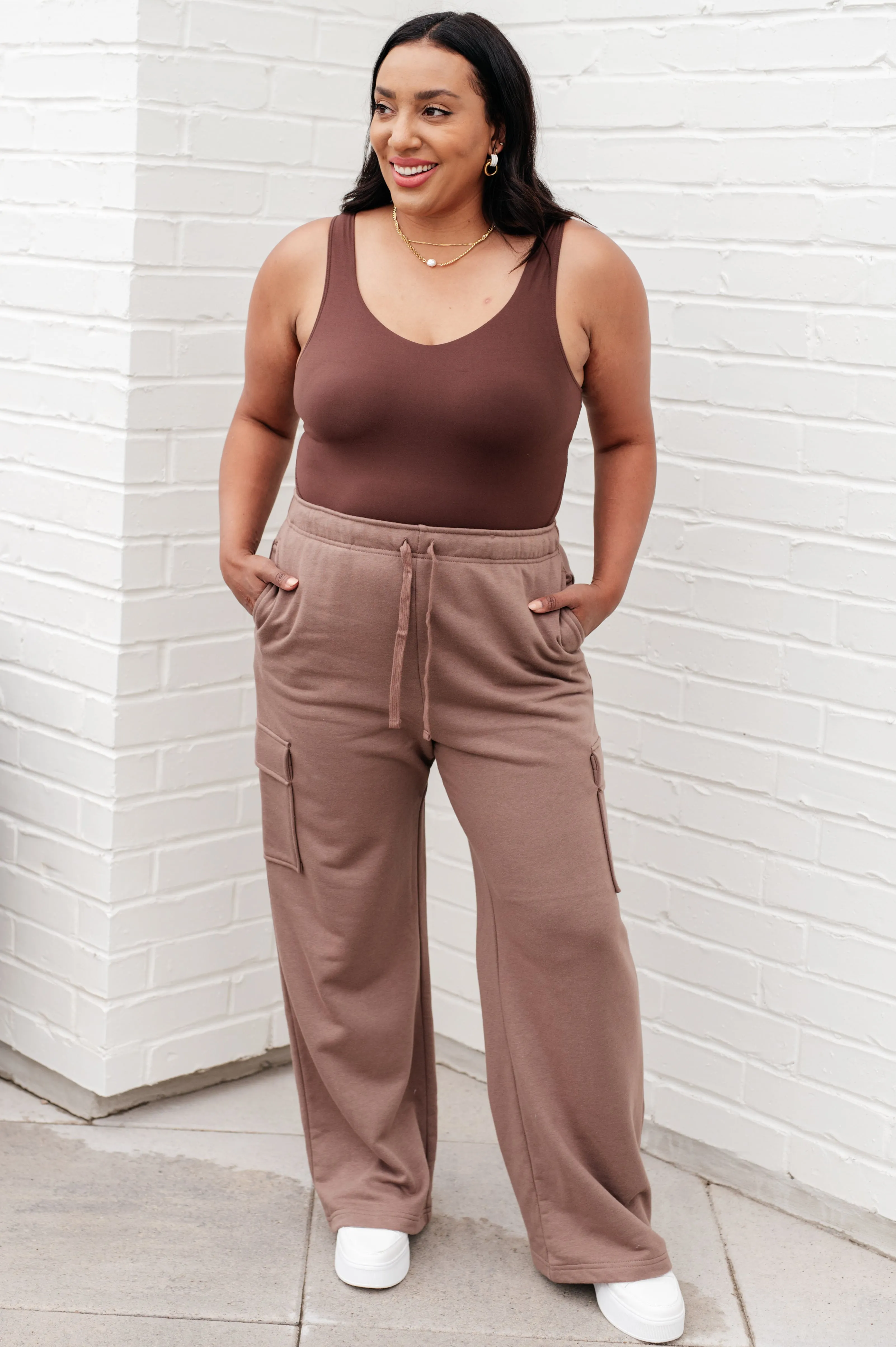 *Online Exclusive* Run, Don't Walk Cargo Sweatpants in Smokey Brown