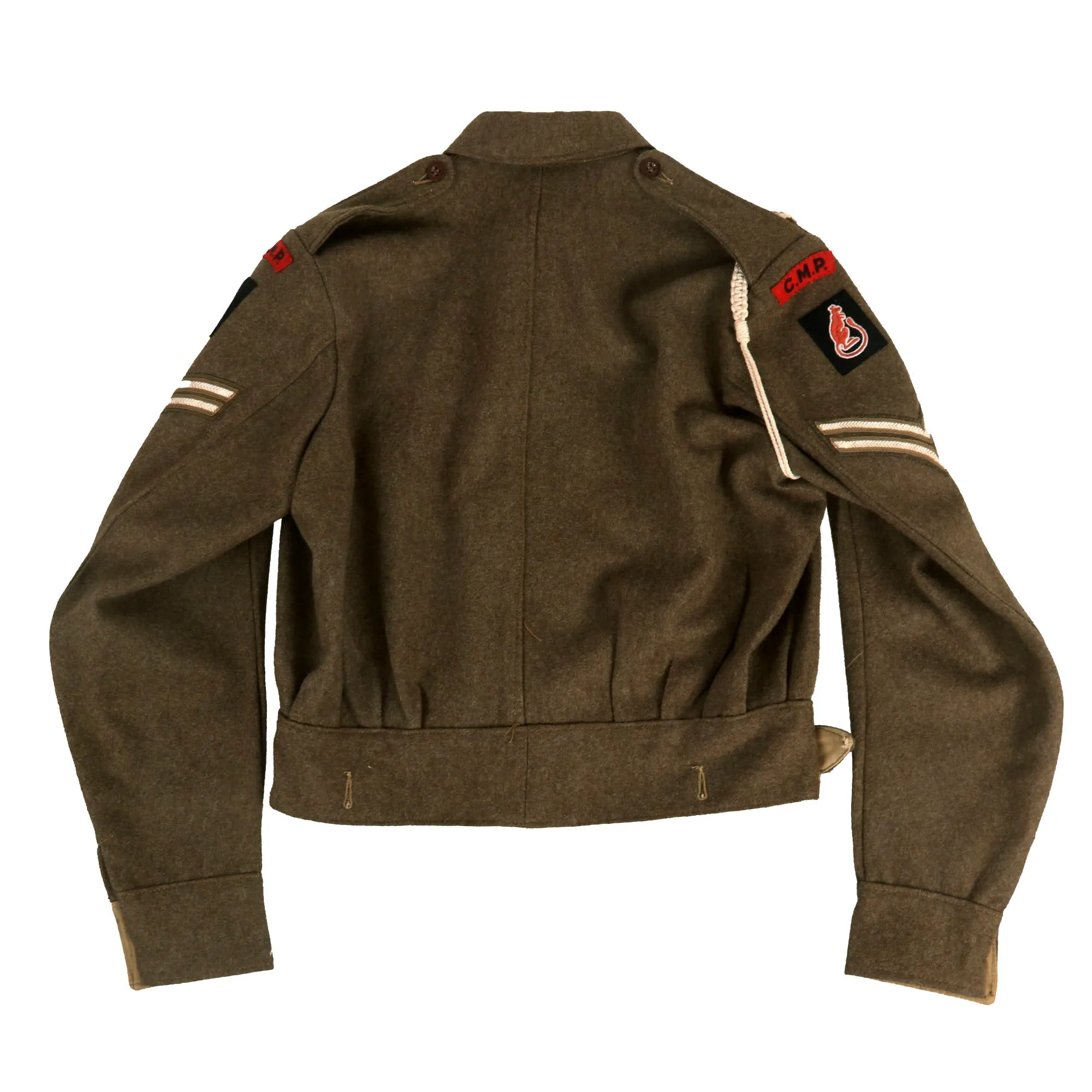 Original British WWII 7th Armored Division “Desert Rats” Corps of Military Police P-40 Battledress Uniform Tunic With Period Applied Insignia - Dated 1945