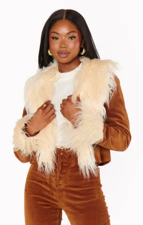 Penny Lane Cropped Coat ~ Saddle Brown Cord w/Faux Fur