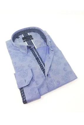 Pinstripe Blue Paisley Jacquard Button Down Shirt