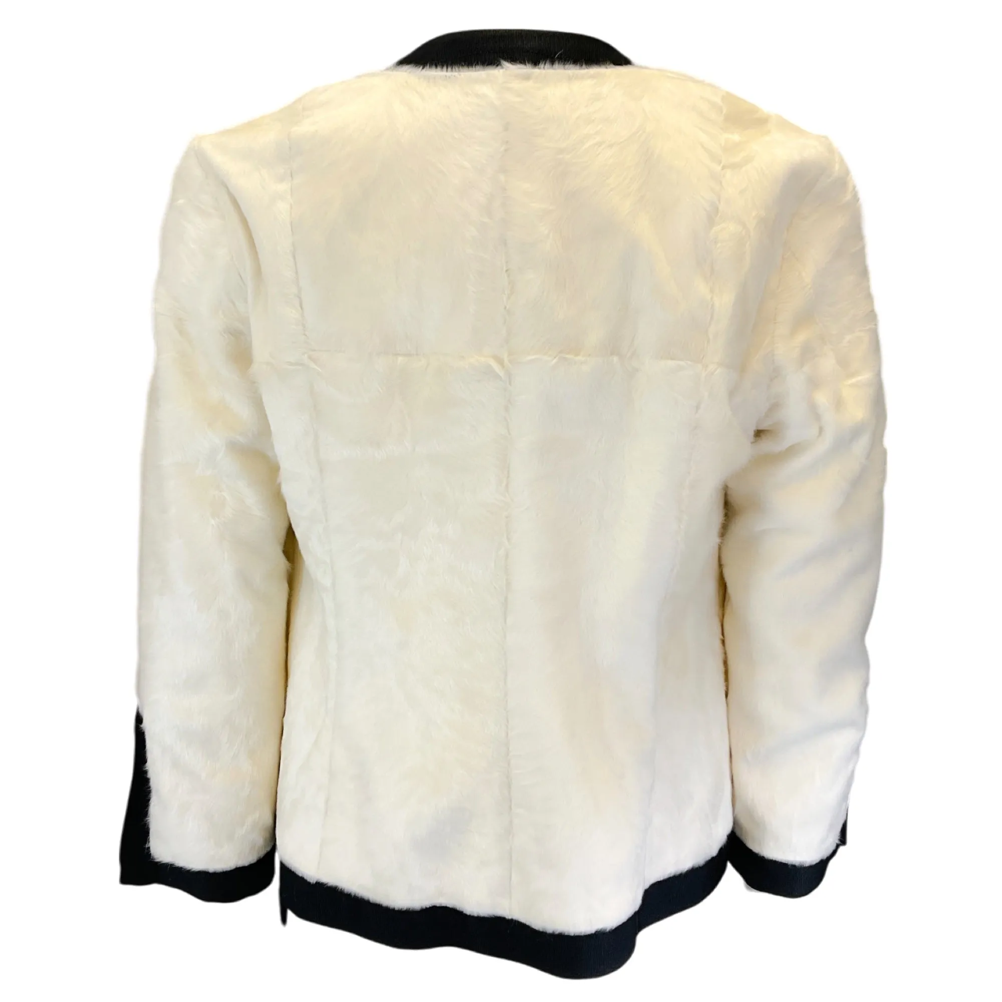 Pologeorgis Ivory / Black Grosgrain Trimmed Lamb Fur Jacket