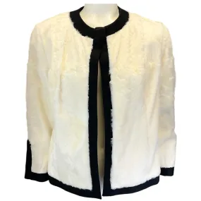 Pologeorgis Ivory / Black Grosgrain Trimmed Lamb Fur Jacket