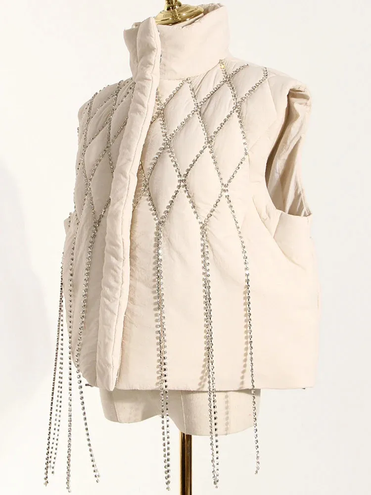 Pre Order:  Tasseled Diamond Sleeveless Puffer Jacket