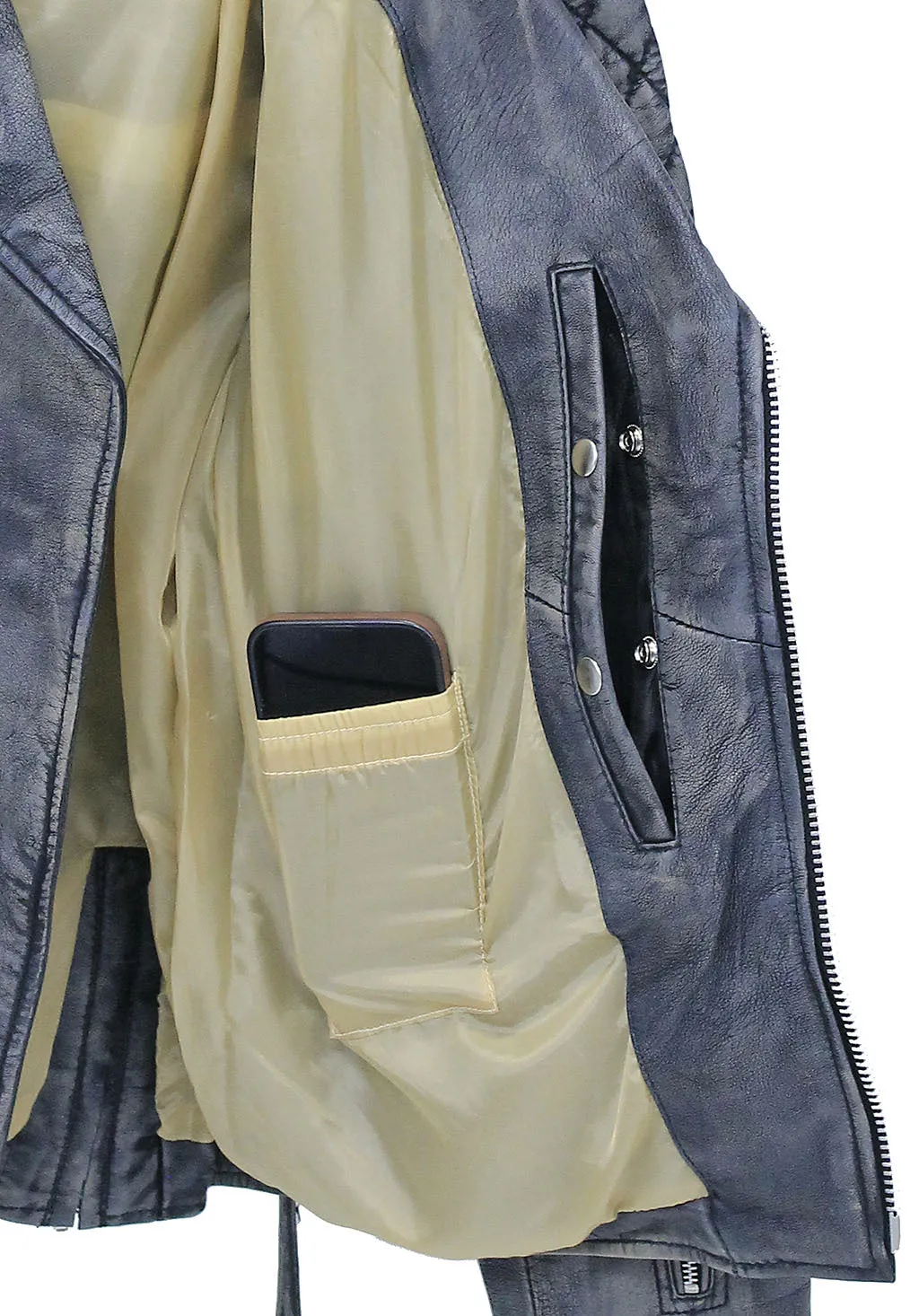 Quilted Taupe/Black Distressed Leather MC Jacket CC Pockets #MA2023QGK