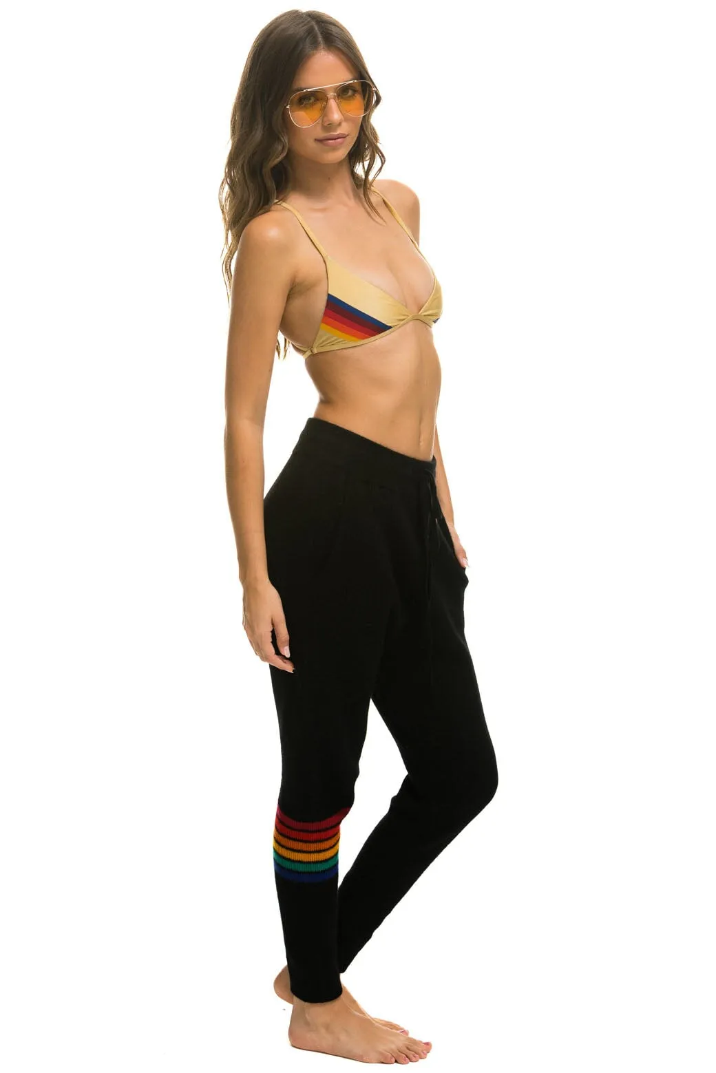 RAINBOW 6 STRIPE CASHMERE RELAXED FIT PANT - BLACK