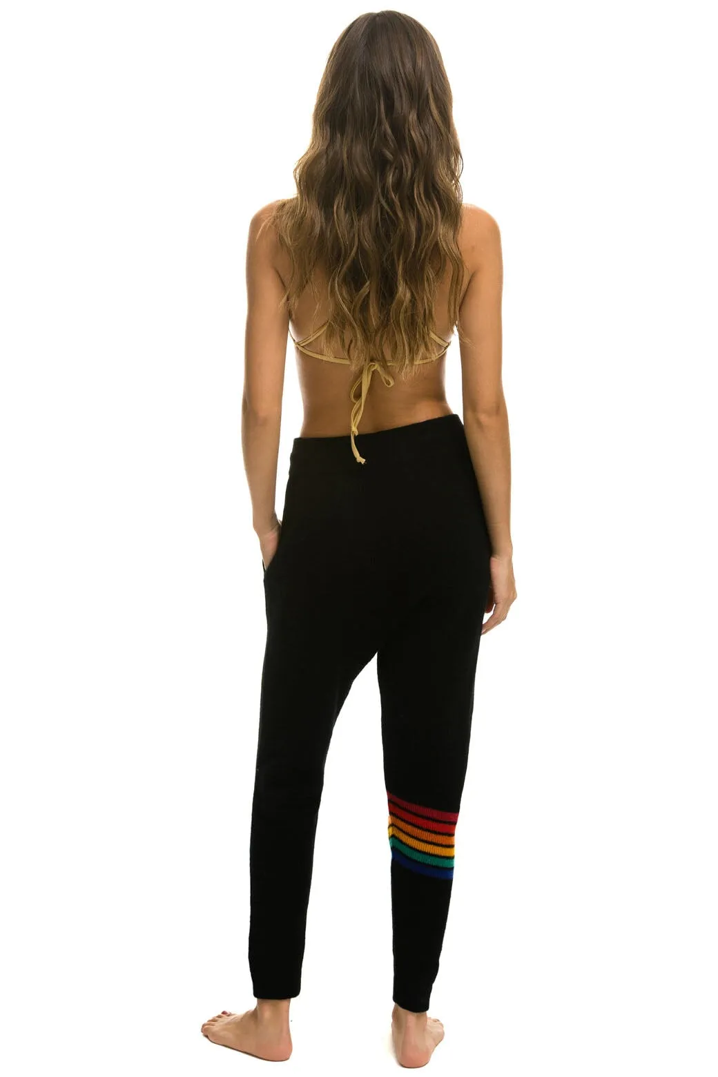 RAINBOW 6 STRIPE CASHMERE RELAXED FIT PANT - BLACK