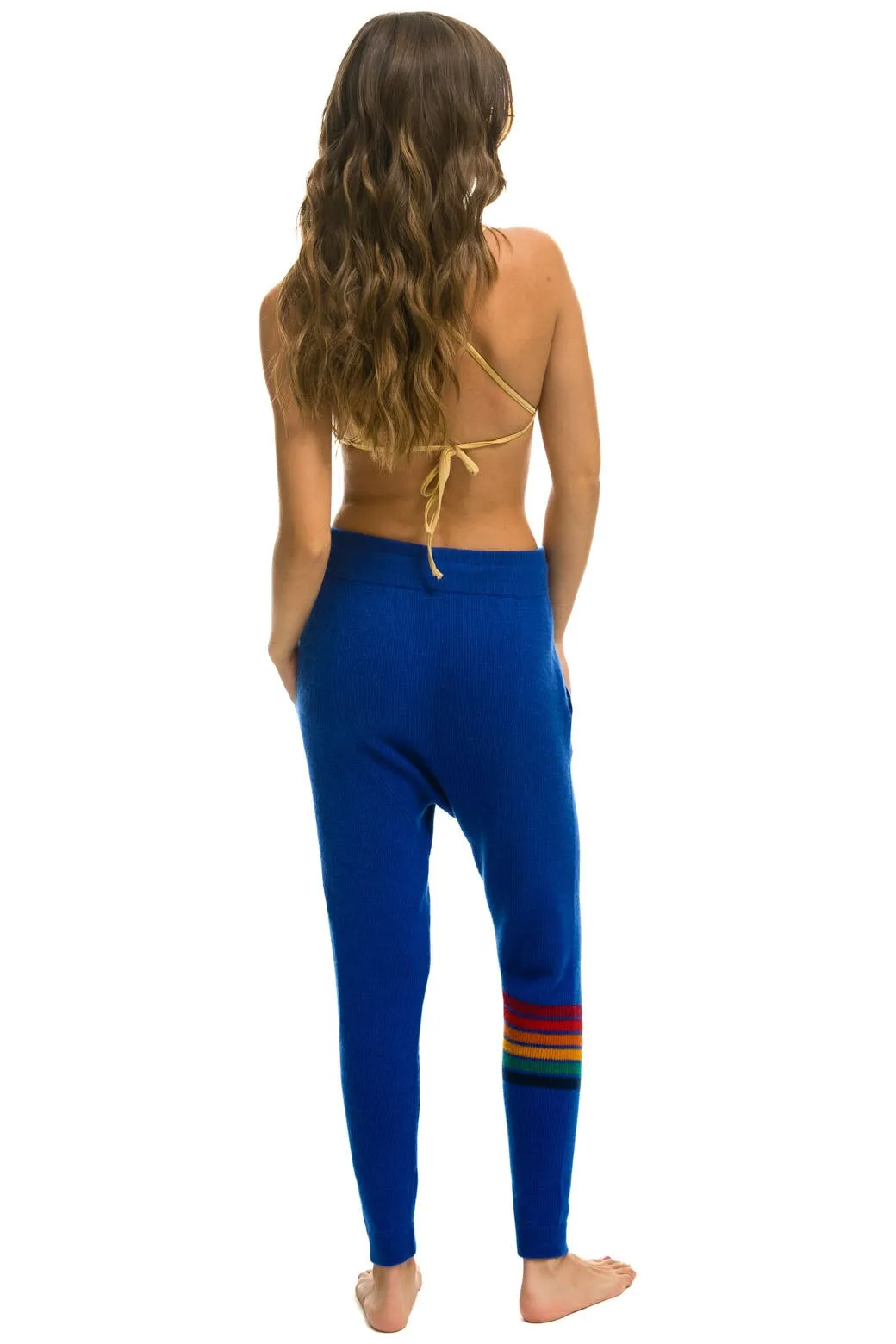 RAINBOW 6 STRIPE CASHMERE RELAXED FIT PANT - LAPIS