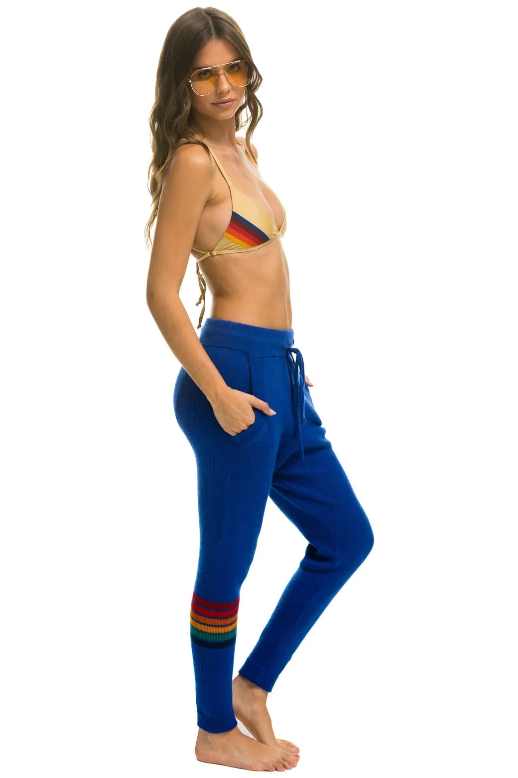 RAINBOW 6 STRIPE CASHMERE RELAXED FIT PANT - LAPIS