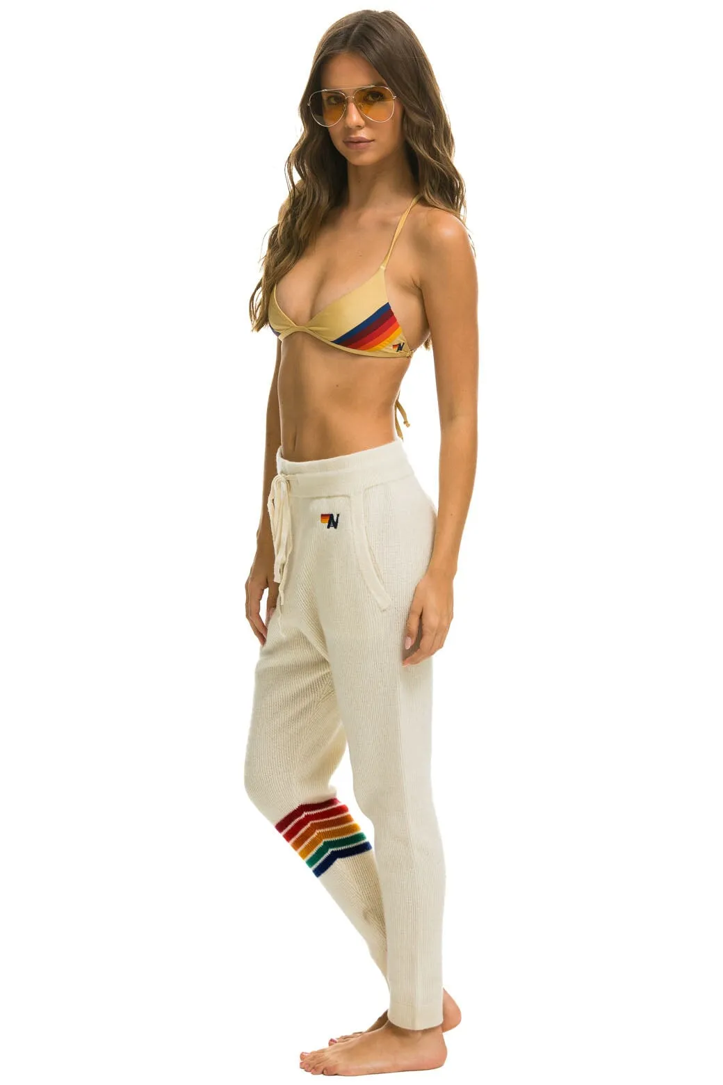 RAINBOW 6 STRIPE CASHMERE RELAXED FIT PANT - VINTAGE WHITE