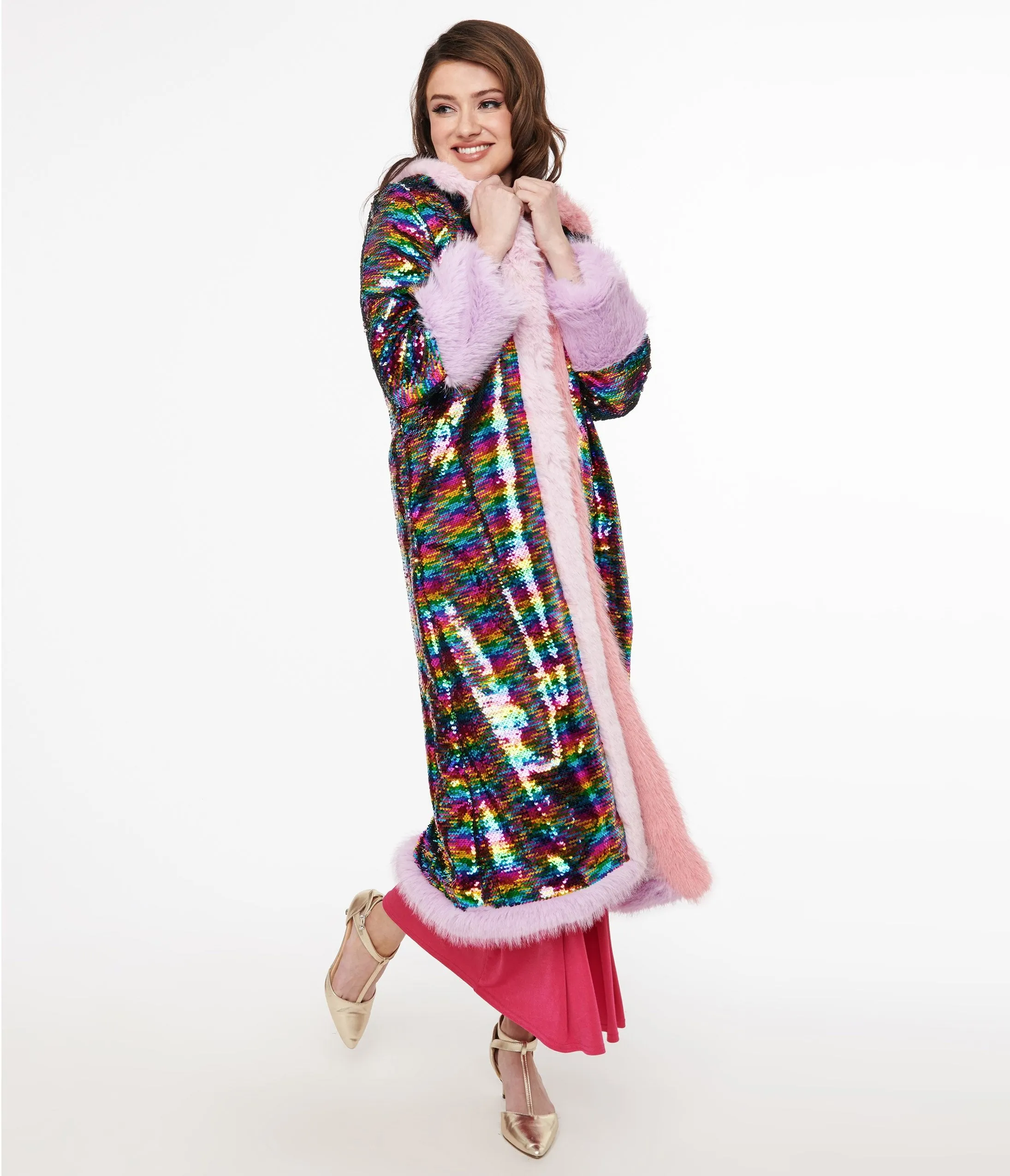 Rainbow Sequin Long Coat