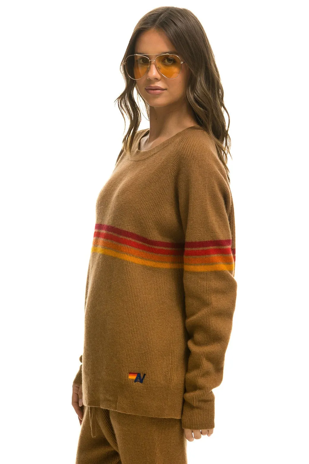 RAINBOW STRIPE 4 UNISEX CASHMERE SWEATER - BUTTERSCOTCH