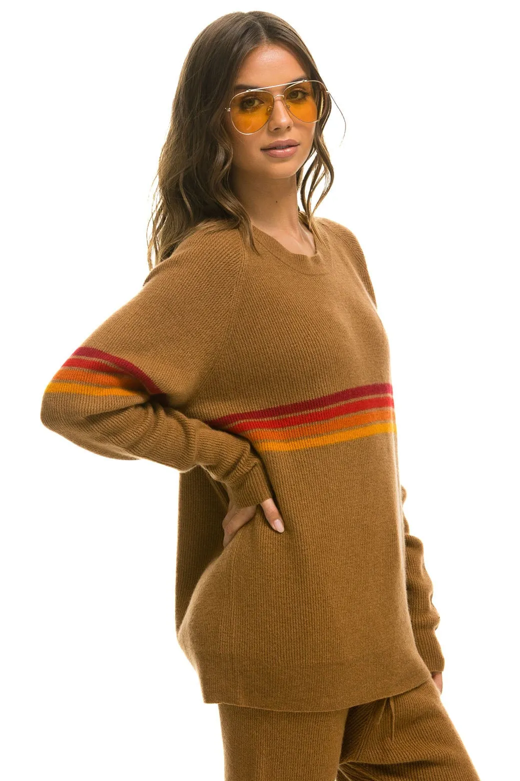 RAINBOW STRIPE 4 UNISEX CASHMERE SWEATER - BUTTERSCOTCH