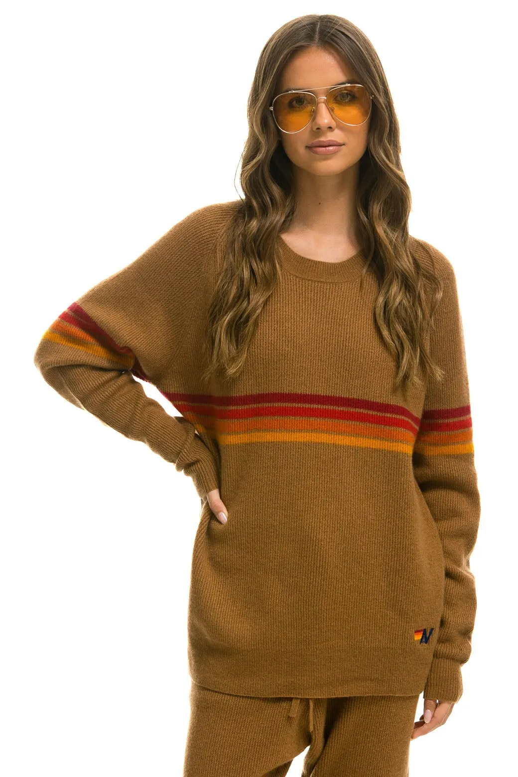 RAINBOW STRIPE 4 UNISEX CASHMERE SWEATER - BUTTERSCOTCH