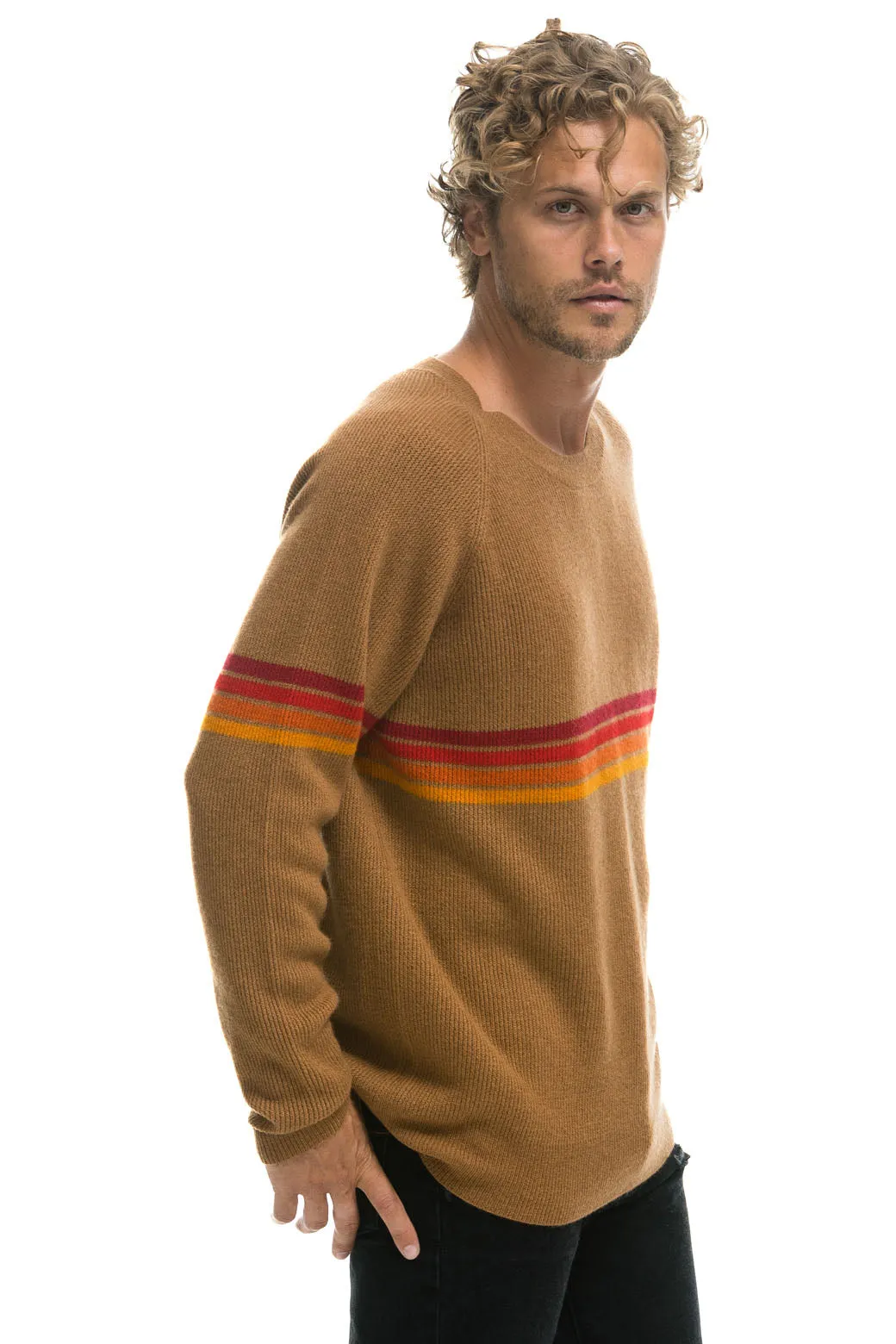 RAINBOW STRIPE 4 UNISEX CASHMERE SWEATER - BUTTERSCOTCH