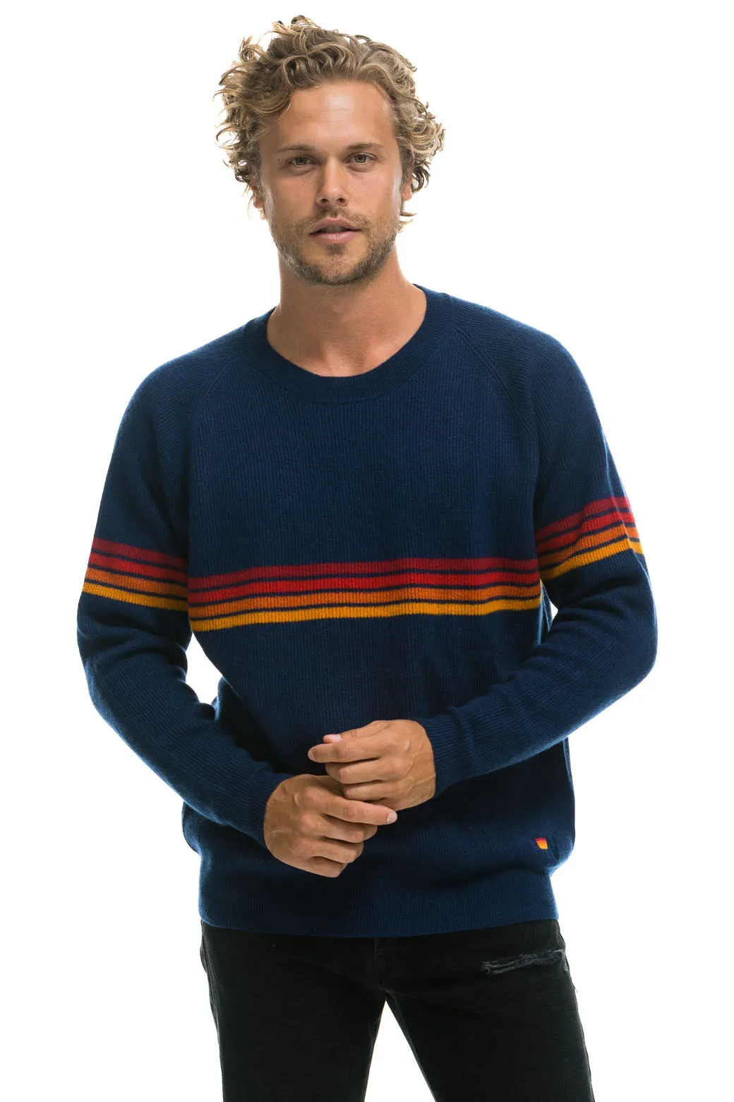 RAINBOW STRIPE 4 UNISEX CASHMERE SWEATER - MIDNIGHT