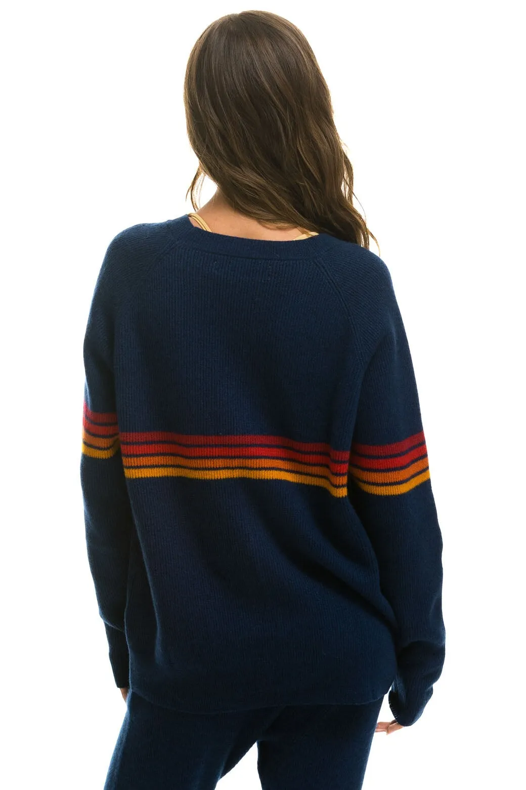 RAINBOW STRIPE 4 UNISEX CASHMERE SWEATER - MIDNIGHT