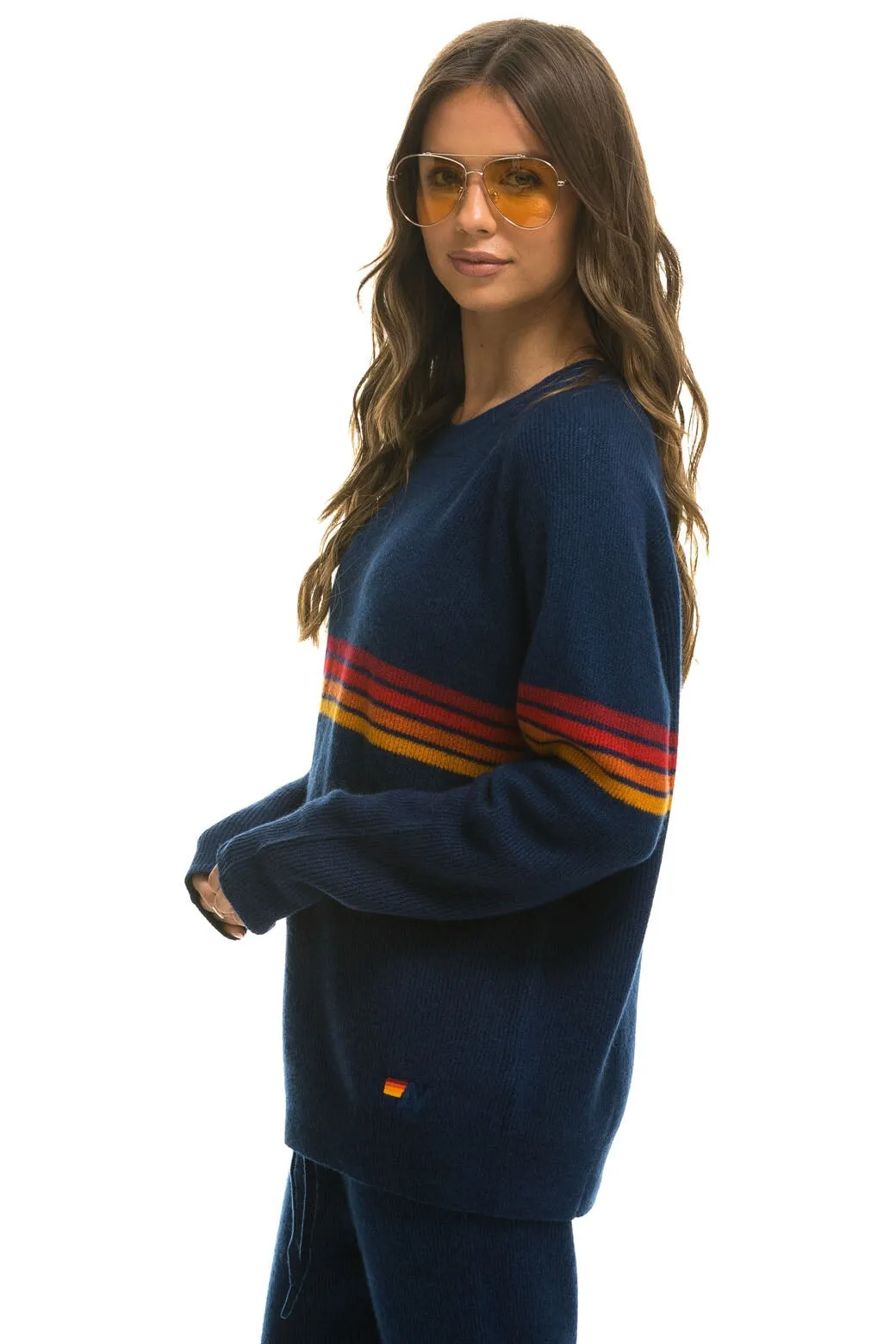 RAINBOW STRIPE 4 UNISEX CASHMERE SWEATER - MIDNIGHT