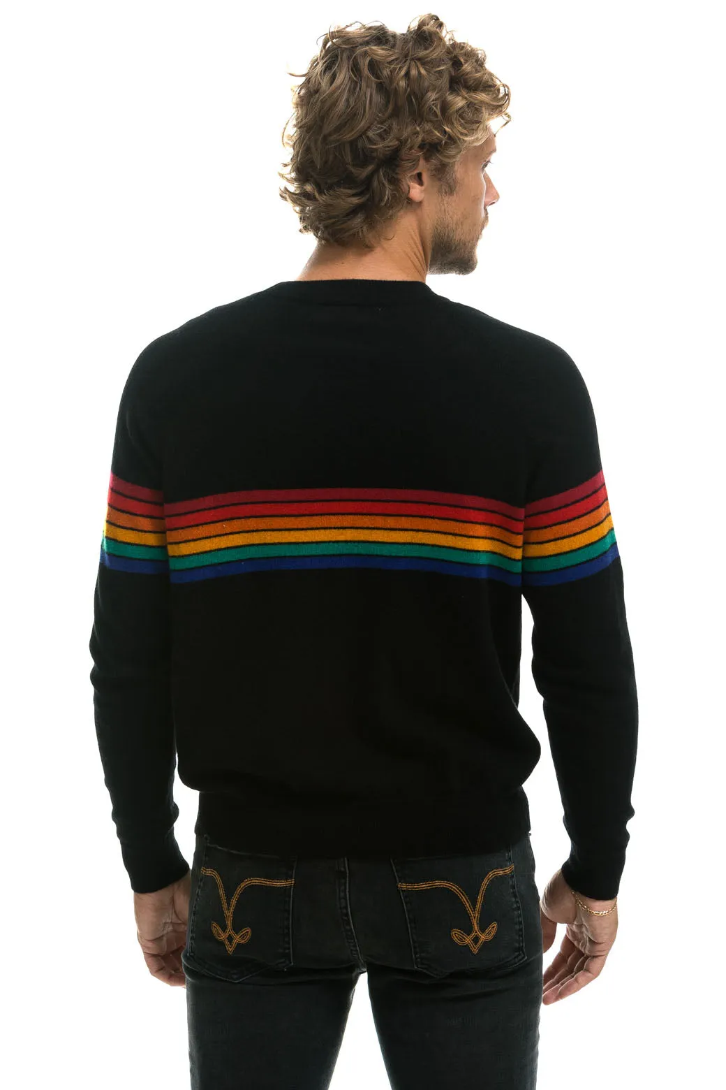 RAINBOW STRIPE 6 UNISEX CASHMERE SWEATER	- BLACK