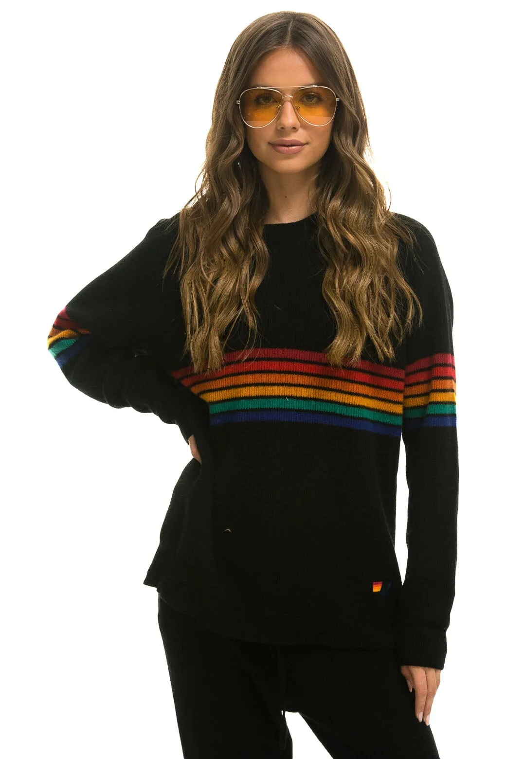 RAINBOW STRIPE 6 UNISEX CASHMERE SWEATER	- BLACK