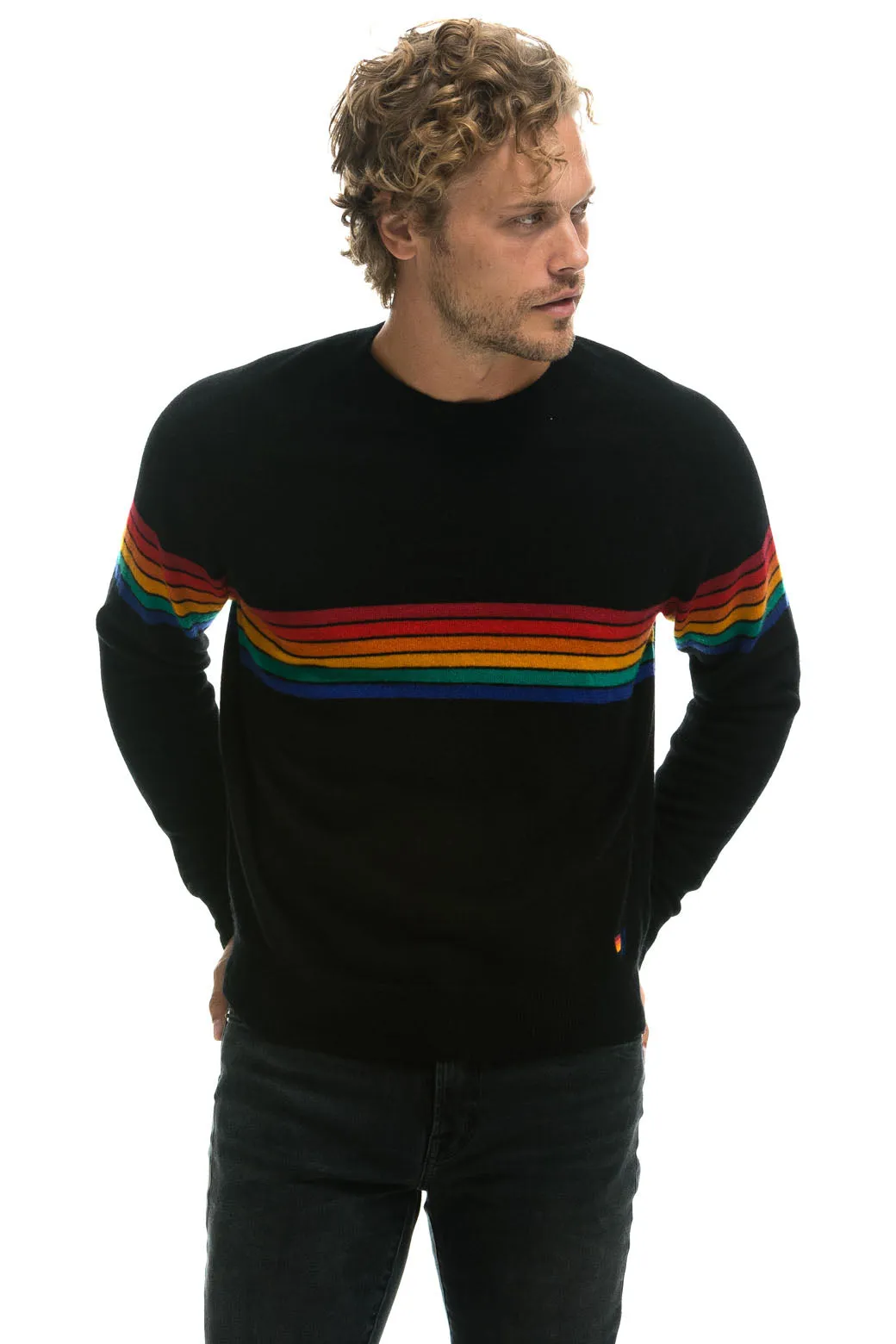 RAINBOW STRIPE 6 UNISEX CASHMERE SWEATER	- BLACK