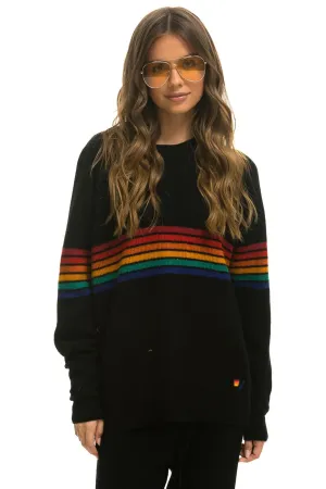 RAINBOW STRIPE 6 UNISEX CASHMERE SWEATER	- BLACK