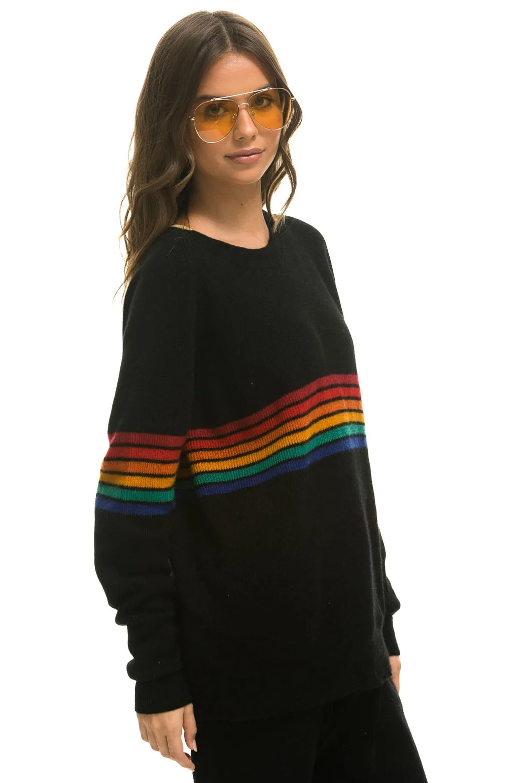 RAINBOW STRIPE 6 UNISEX CASHMERE SWEATER	- BLACK