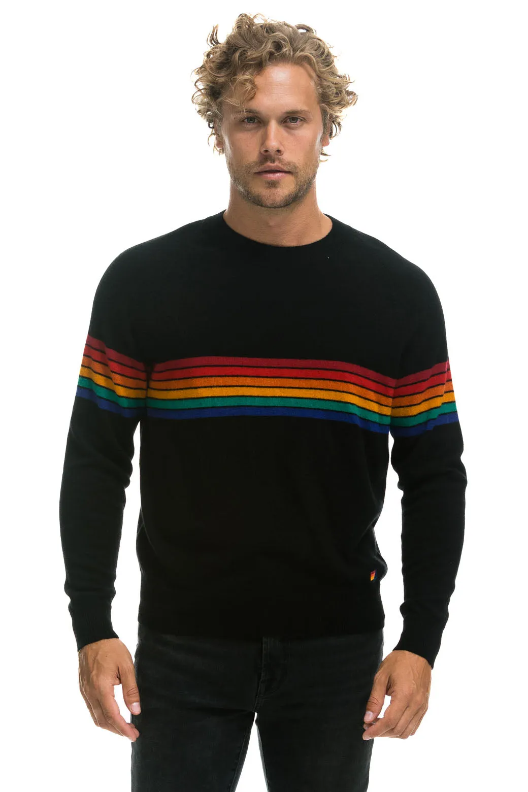 RAINBOW STRIPE 6 UNISEX CASHMERE SWEATER	- BLACK