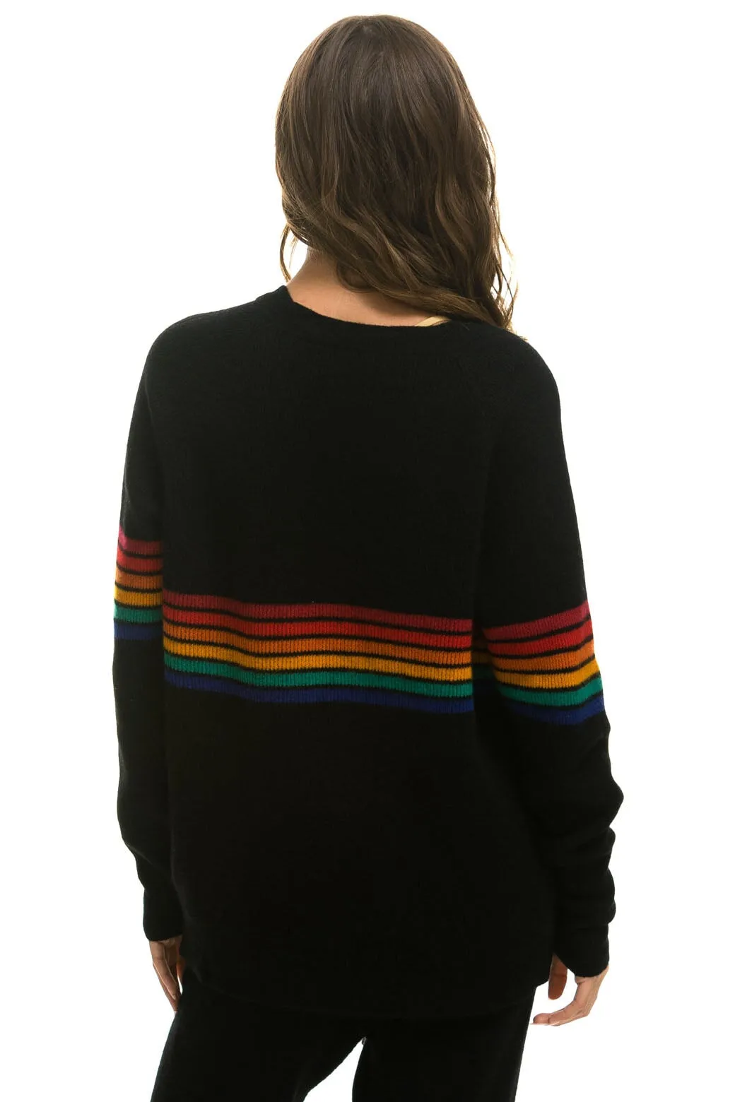 RAINBOW STRIPE 6 UNISEX CASHMERE SWEATER	- BLACK