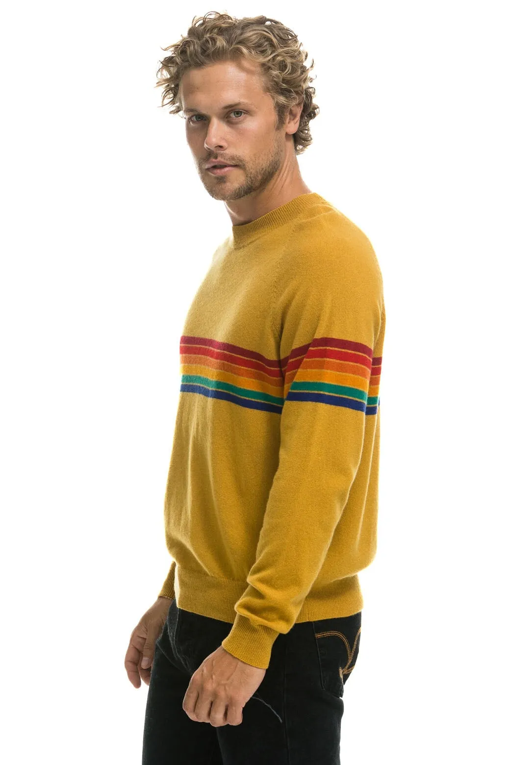 RAINBOW STRIPE 6 UNISEX LIGHT CASHMERE SWEATER - HARVEST