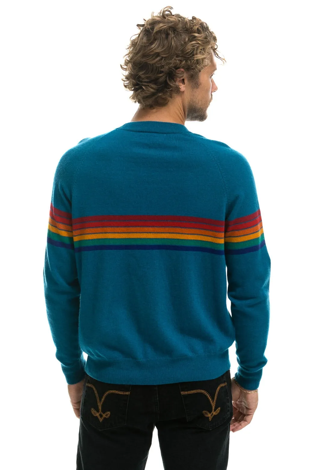 RAINBOW STRIPE 6 UNISEX LIGHT CASHMERE SWEATER - PEACOCK