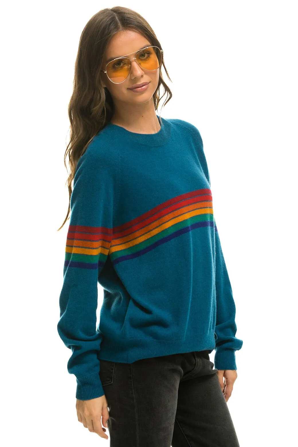 RAINBOW STRIPE 6 UNISEX LIGHT CASHMERE SWEATER - PEACOCK