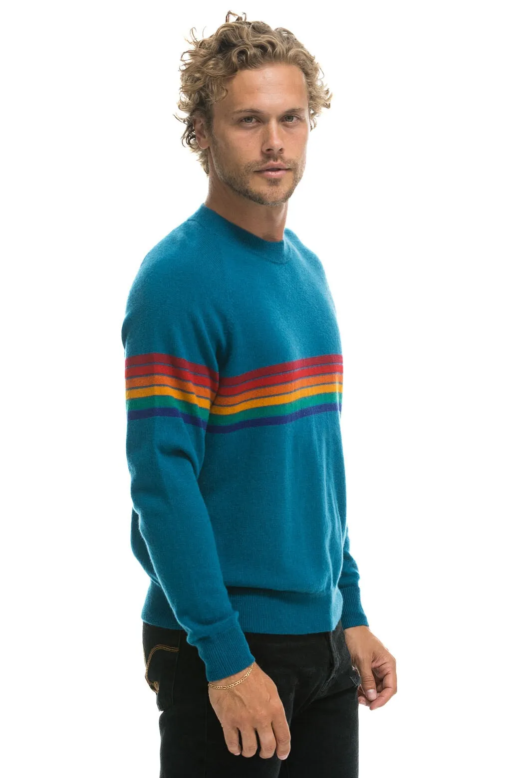 RAINBOW STRIPE 6 UNISEX LIGHT CASHMERE SWEATER - PEACOCK