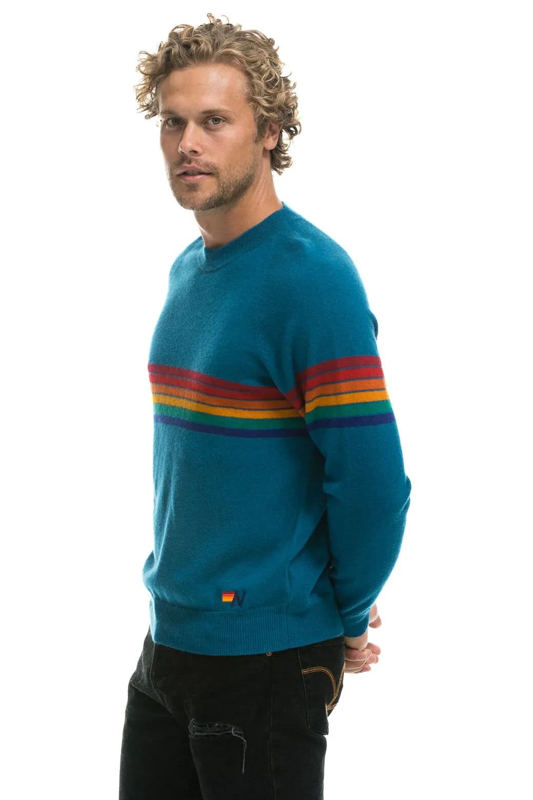 RAINBOW STRIPE 6 UNISEX LIGHT CASHMERE SWEATER - PEACOCK